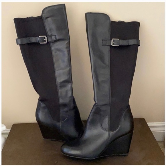 Franco Sarto Obelisk Tall black leather boots, wedge - Picture 2 of 3